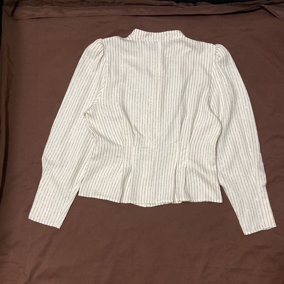 & OTHER STORIES PARIS ATELIER,LONG SLEEVE CREAM BLOUSE WITH SILVER STRIPS.SIZE10 - Picture 3 of 9